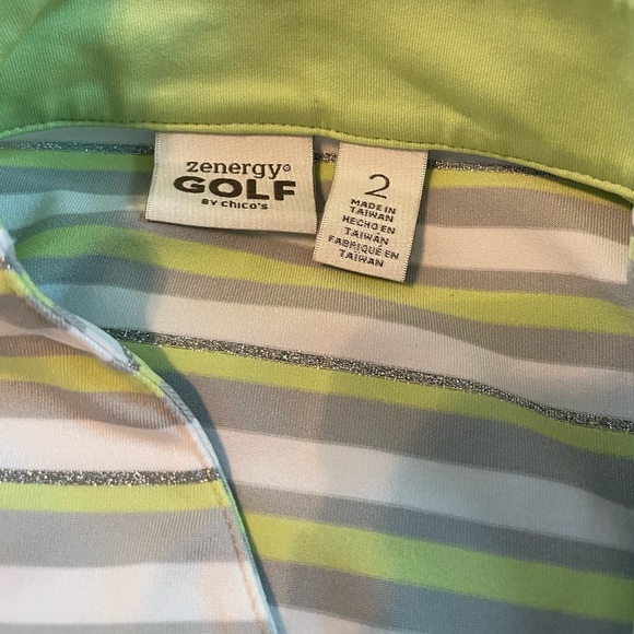 Very Nice Zenergy Golf by Chicos Striped Short Sleeve Top Size 12 or Chicos 2 - Picture 5 of 7
